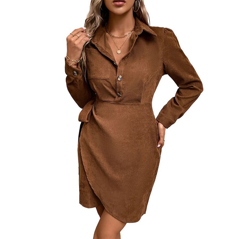 Wickelkleid aus Cord mit Hemdkragen und Knopfleiste für Damen