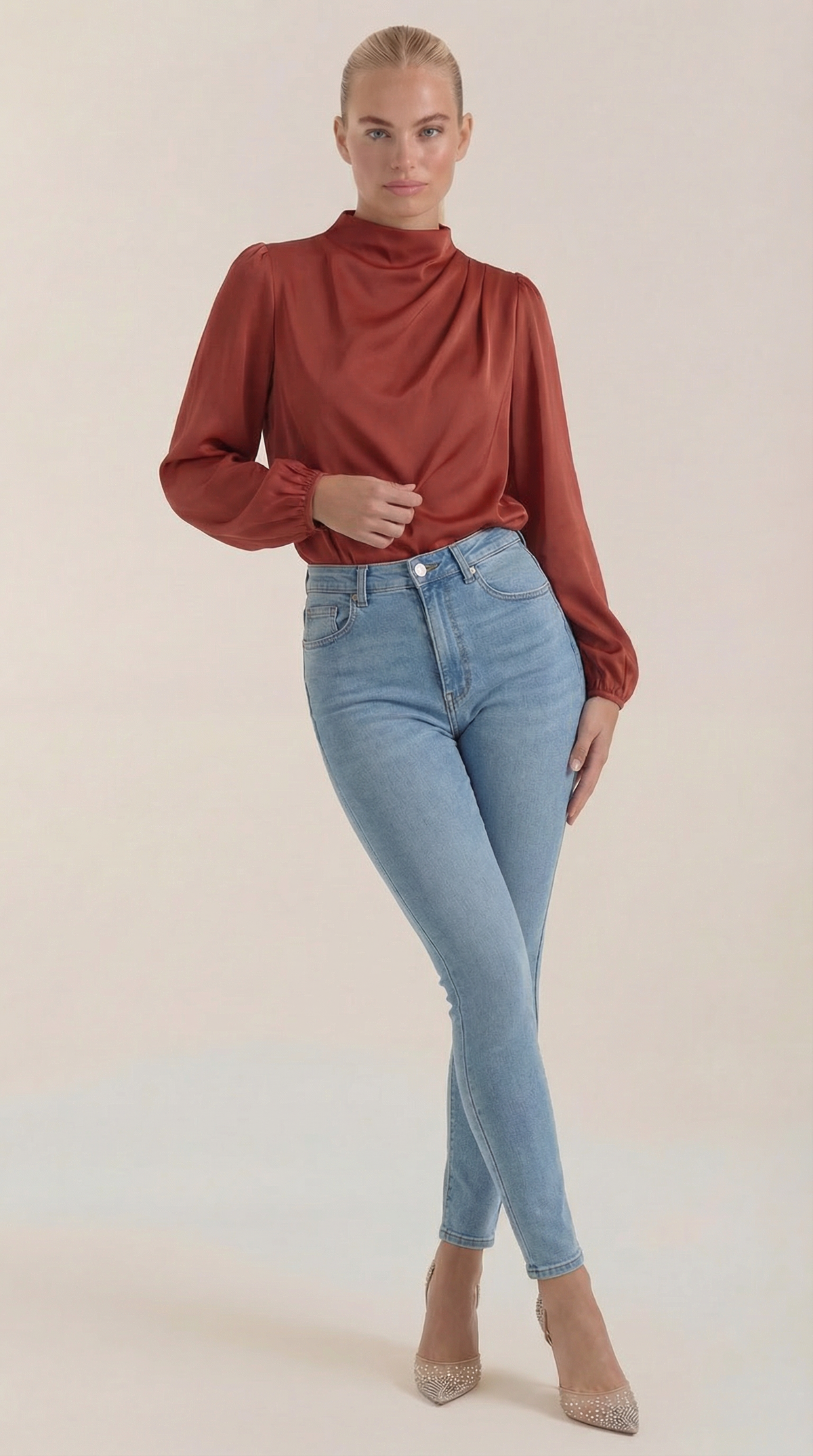 Bluse mit Drapierung und Raffung am Ausschnitt für Damen - Roségold