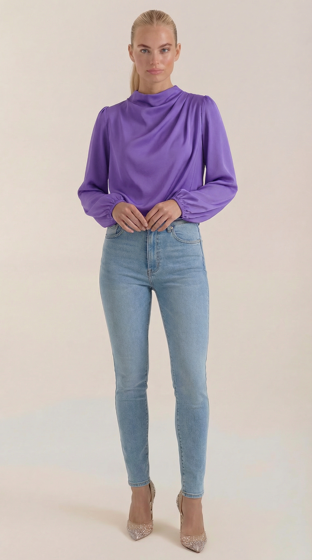 Bluse mit Drapierung und Raffung am Ausschnitt für Damen - Lila