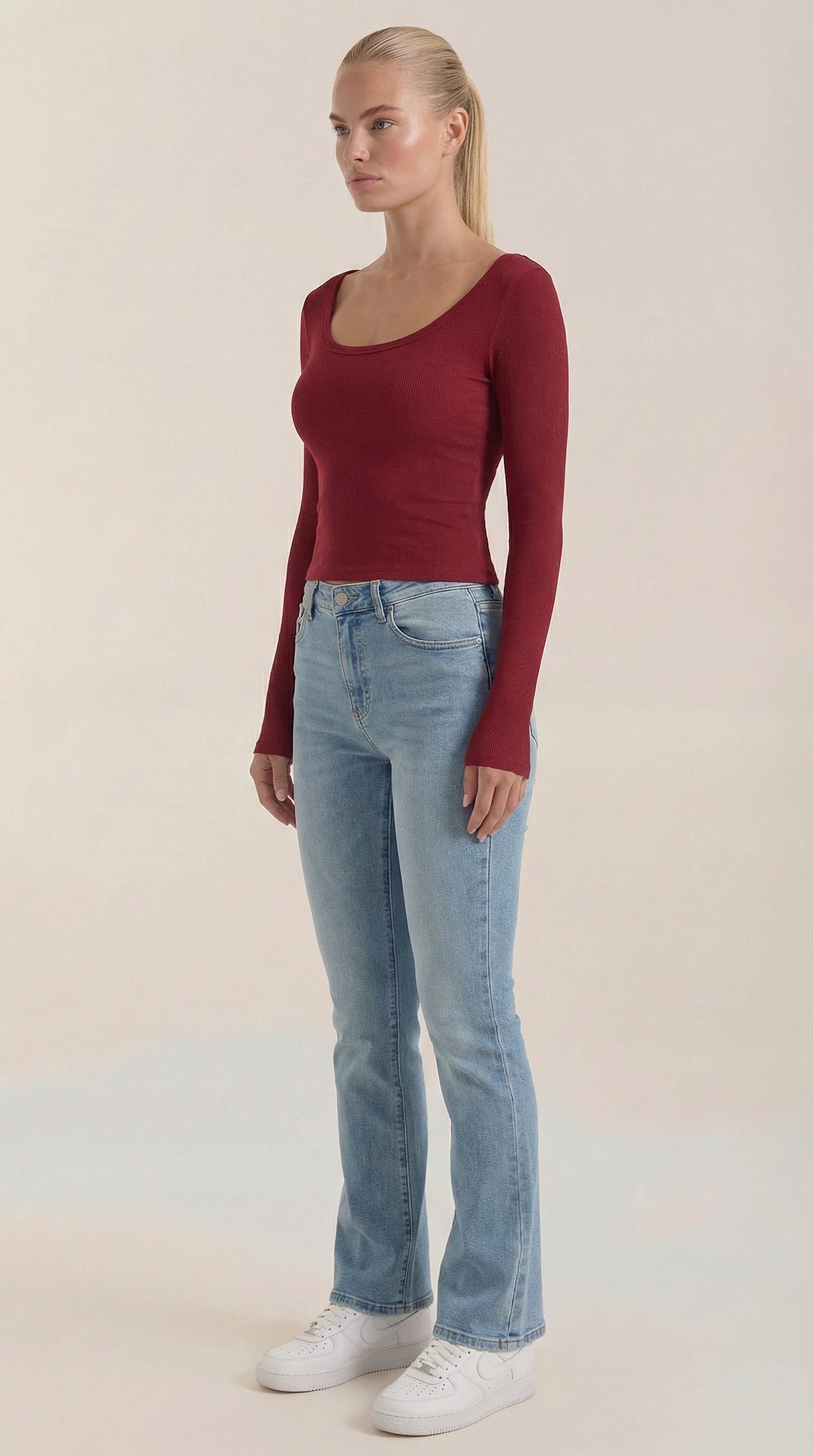 Langarmshirt mit U-Ausschnitt vorne und hinten für Damen