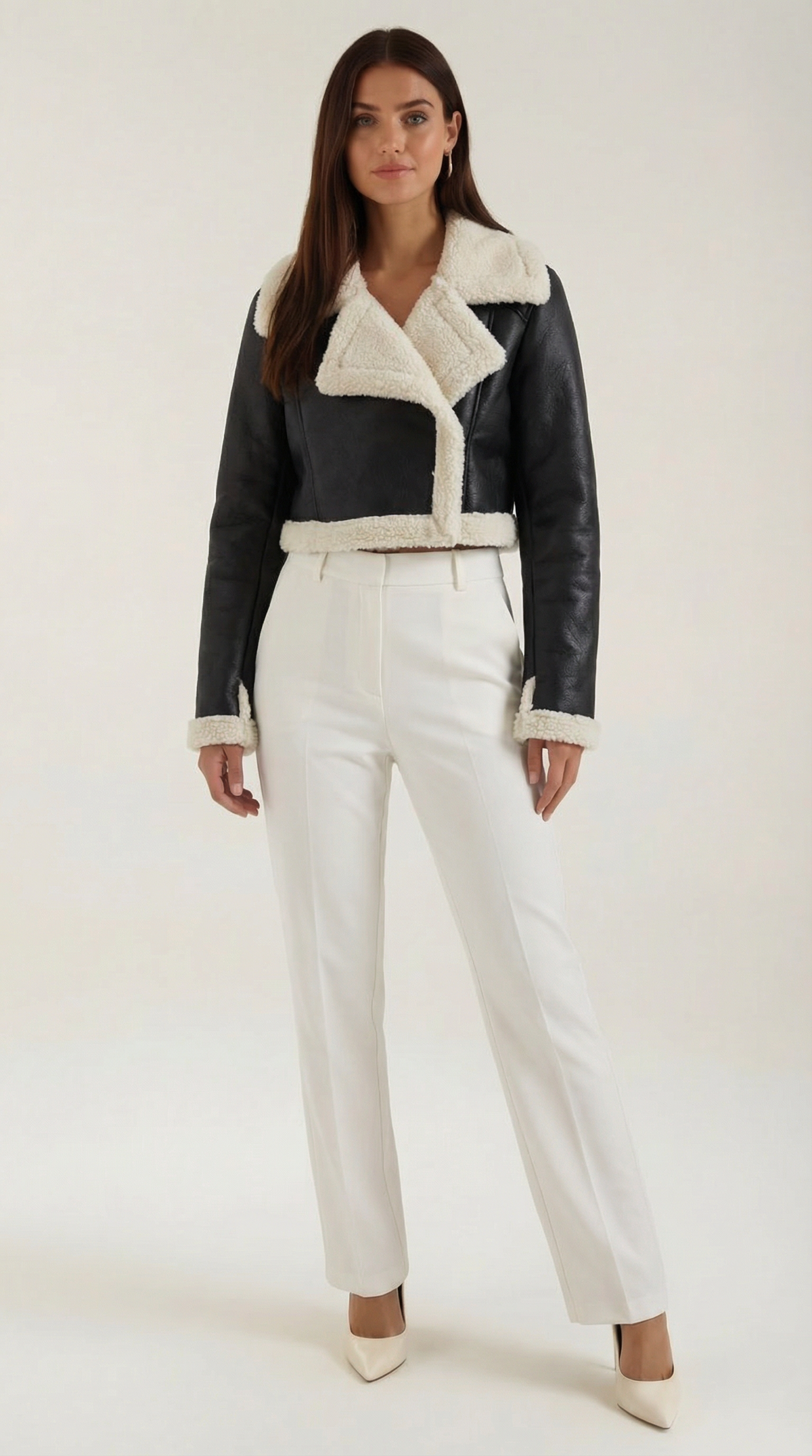 Jacke im Pilotenstil mit Kunstfellbesatz und kurzem Schnitt für Damen - Schwarz