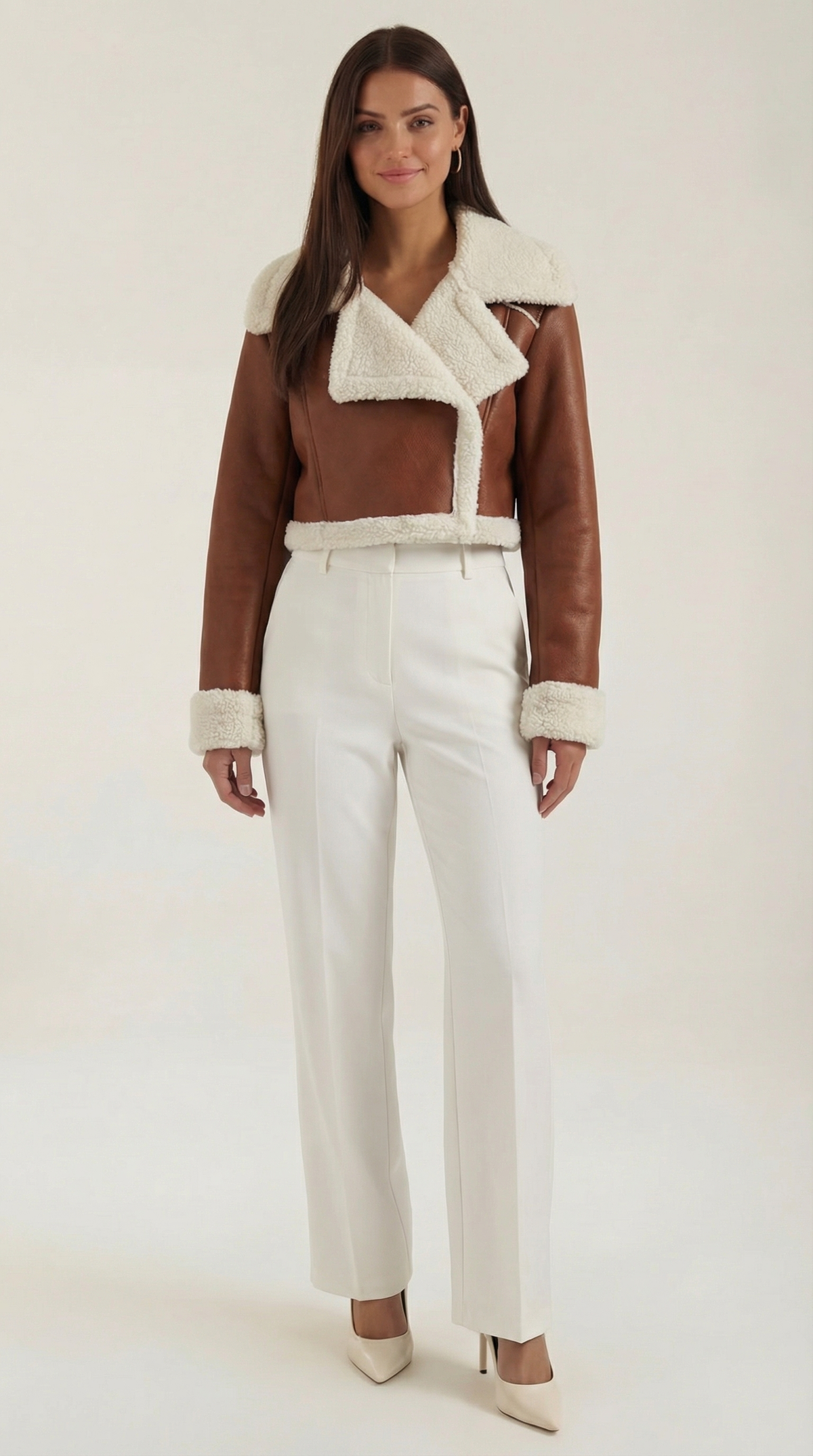Jacke im Pilotenstil mit Kunstfellbesatz und kurzem Schnitt für Damen - Karamell