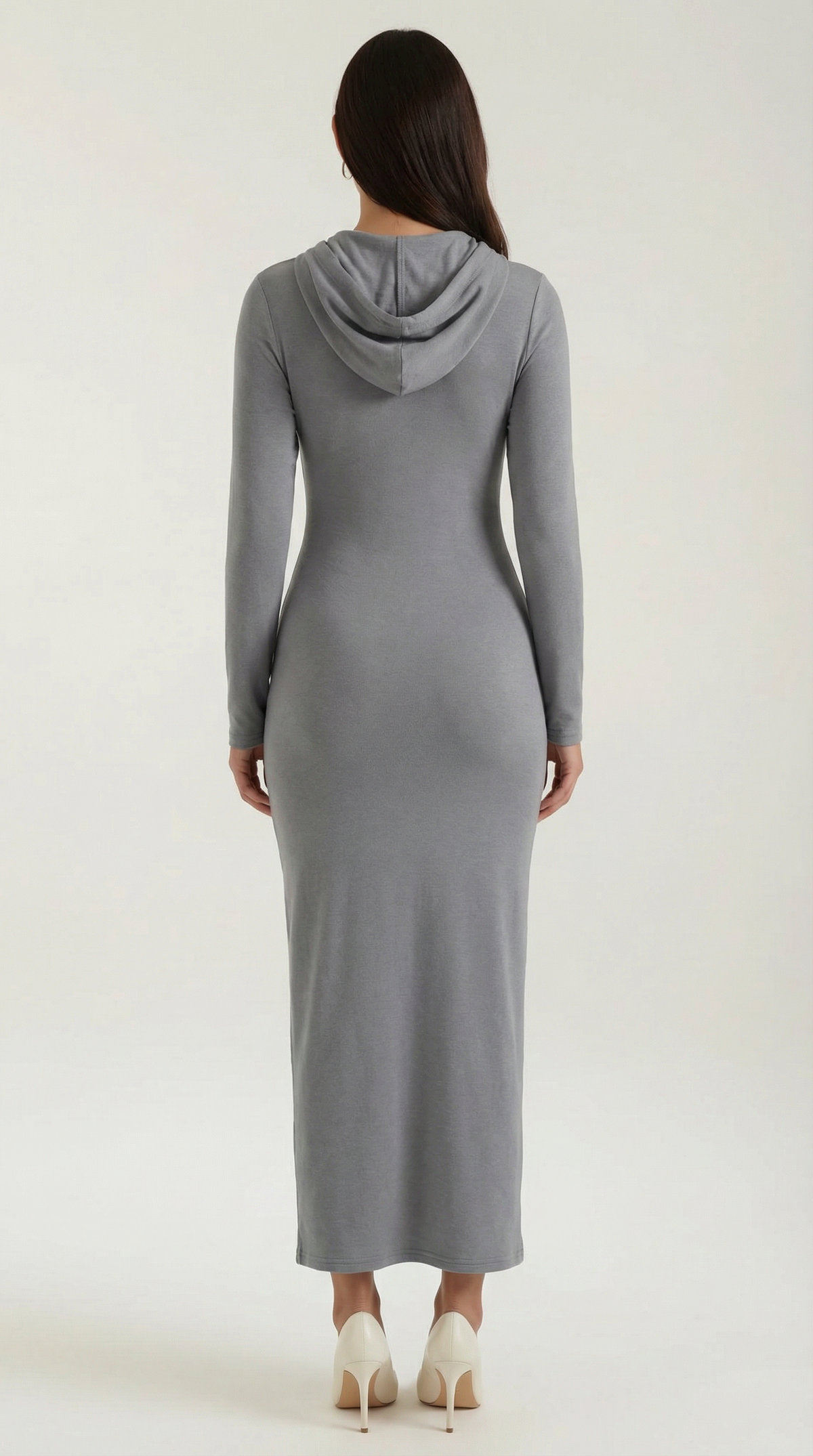 Langes Kleid mit Kapuze, Kordelzug und figurbetontem Schnitt für Damen