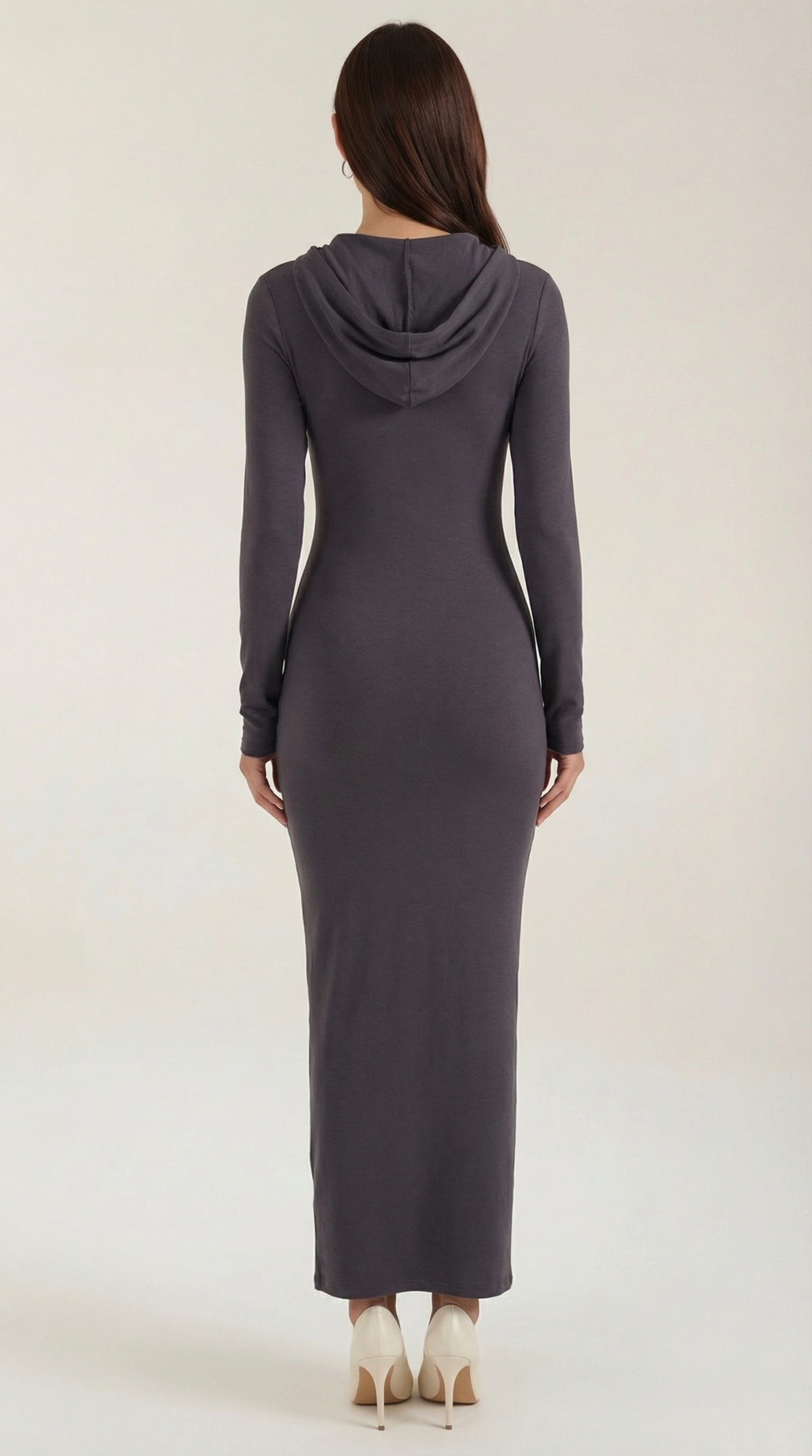 Langes Kleid mit Kapuze, Kordelzug und figurbetontem Schnitt für Damen