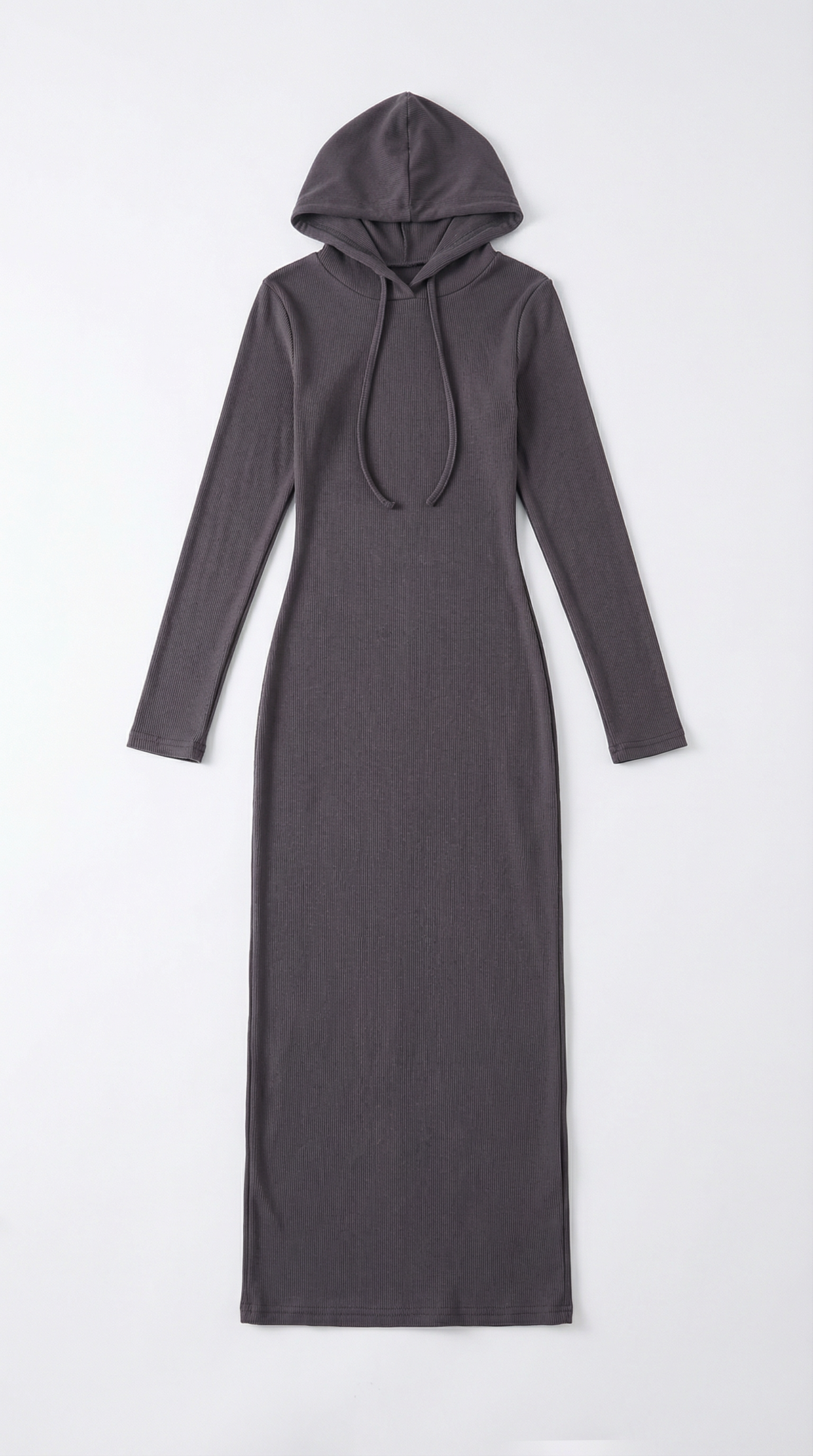 Langes Kleid mit Kapuze, Kordelzug und figurbetontem Schnitt für Damen