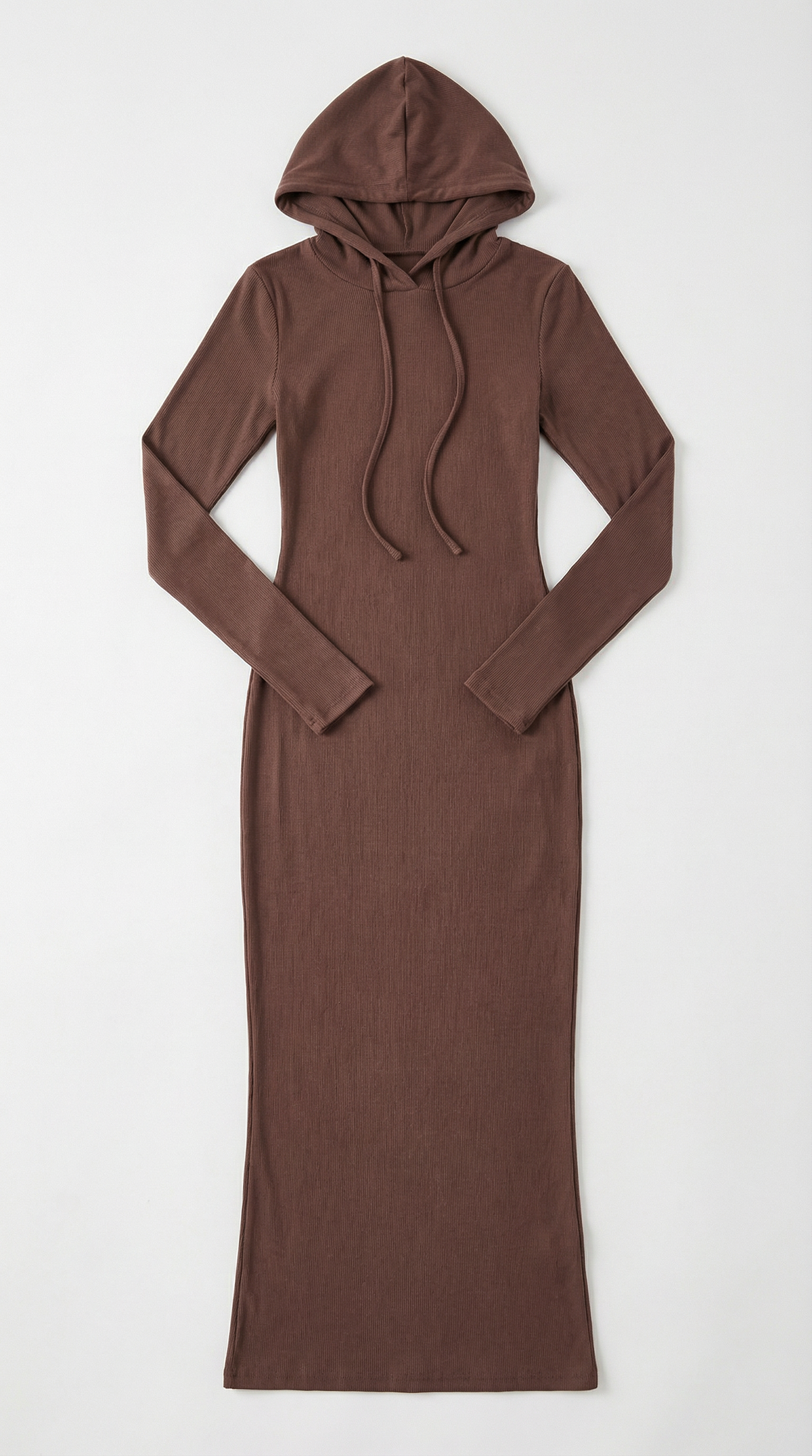 Langes Kleid mit Kapuze, Kordelzug und figurbetontem Schnitt für Damen