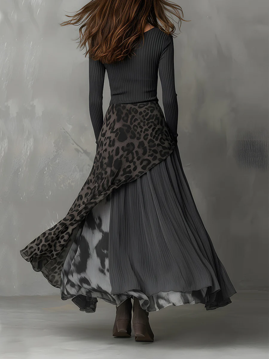 Maxikleid Damen tailliert mit asymmetrischem Lagenrock