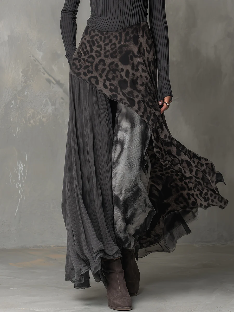 Maxikleid Damen tailliert mit asymmetrischem Lagenrock