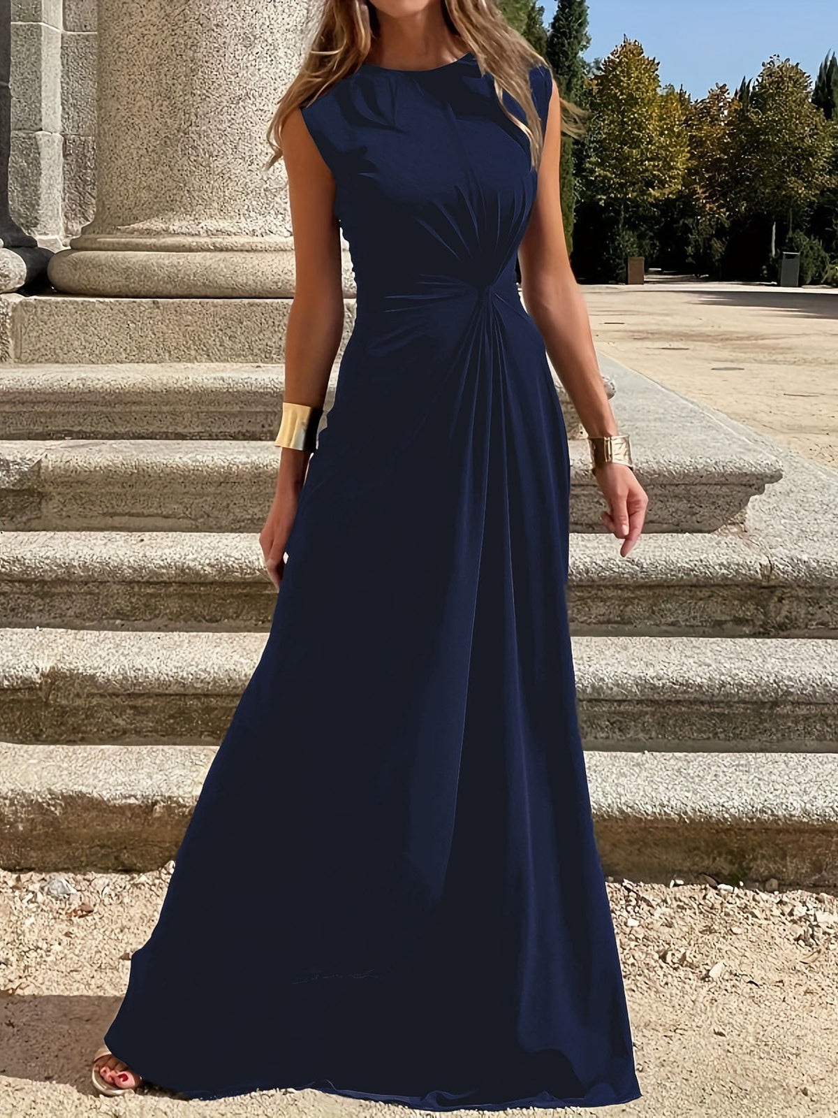 Maxikleid Damen tailliert und festlich mit Wickeldesign