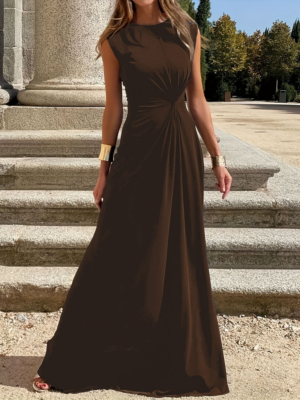 Maxikleid Damen tailliert und festlich mit Wickeldesign