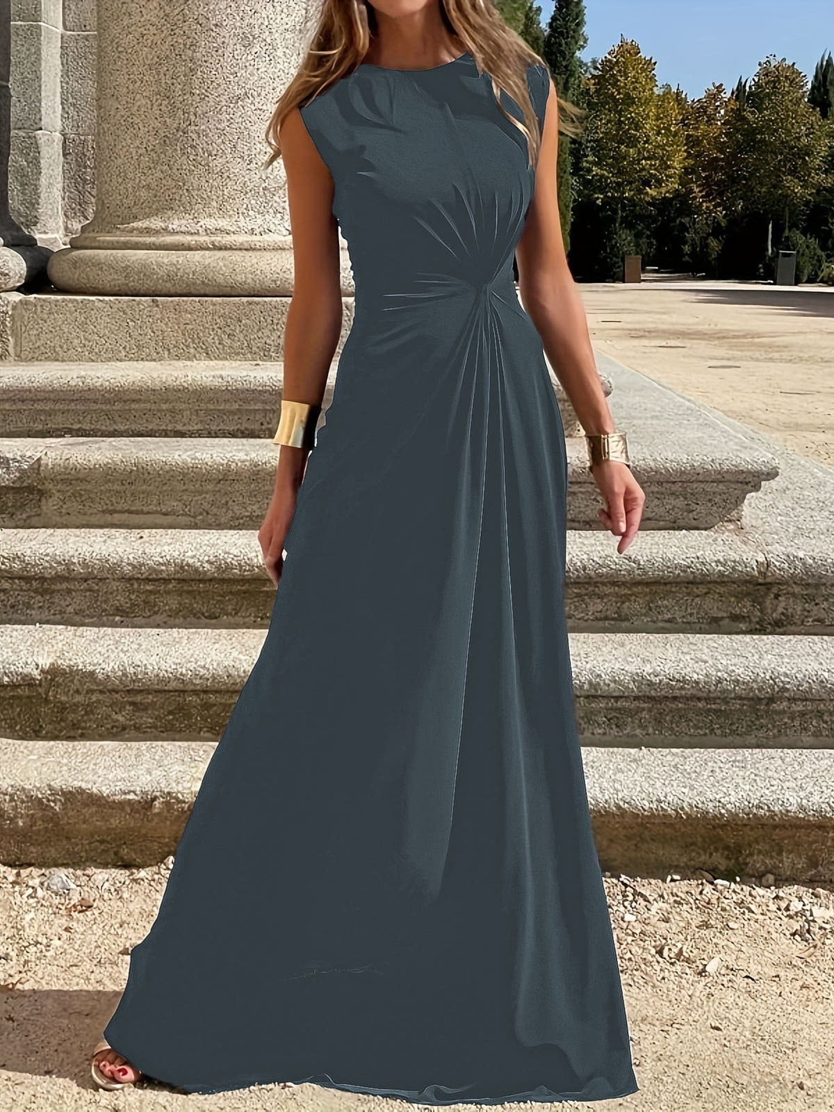 Maxikleid Damen tailliert und festlich mit Wickeldesign