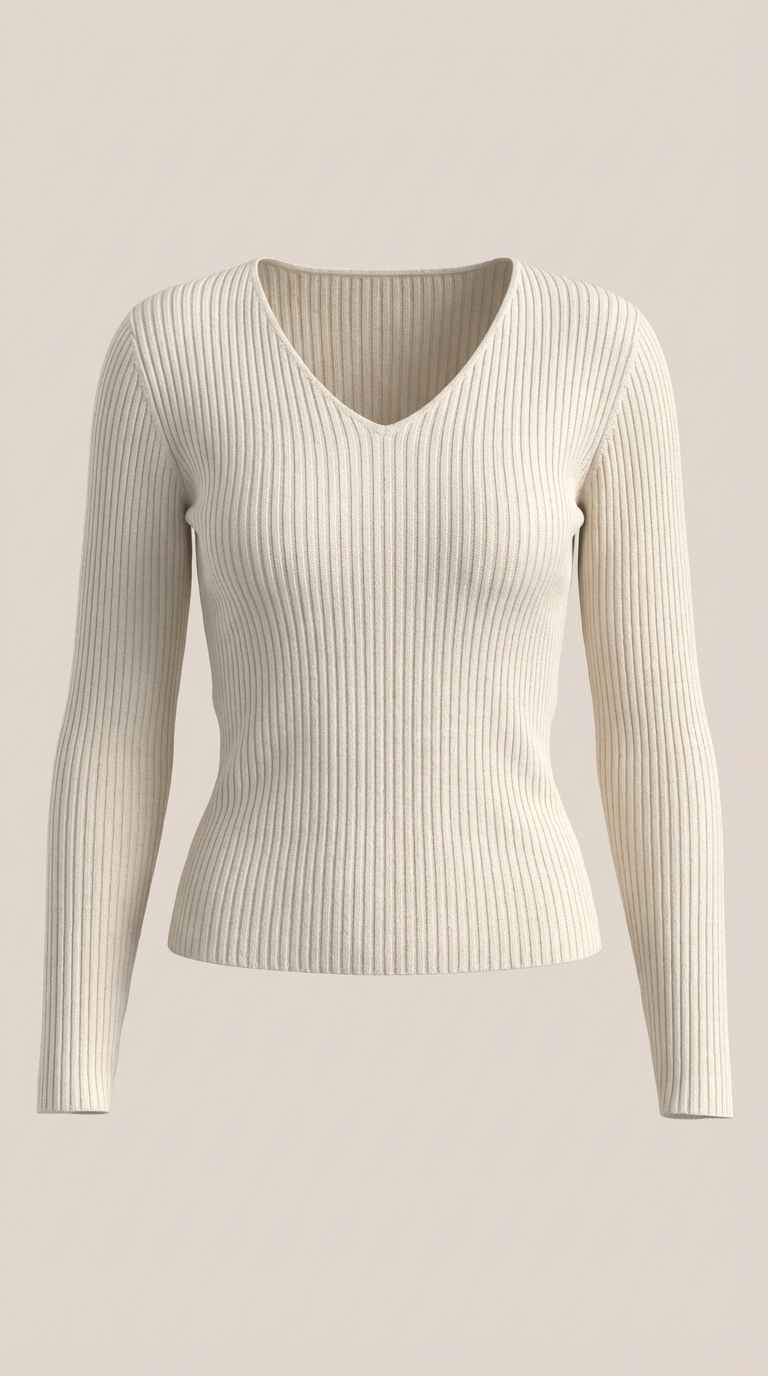 Pullover mit V-Ausschnitt und weicher Rippstruktur für Damen
