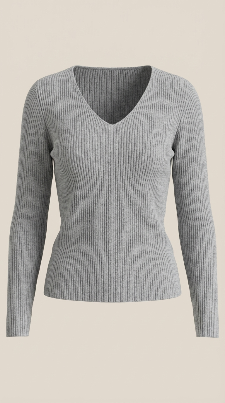 Pullover mit V-Ausschnitt und weicher Rippstruktur für Damen