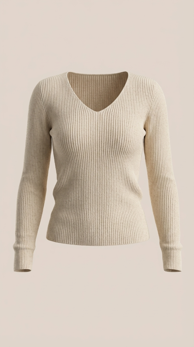 Pullover mit V-Ausschnitt und weicher Rippstruktur für Damen