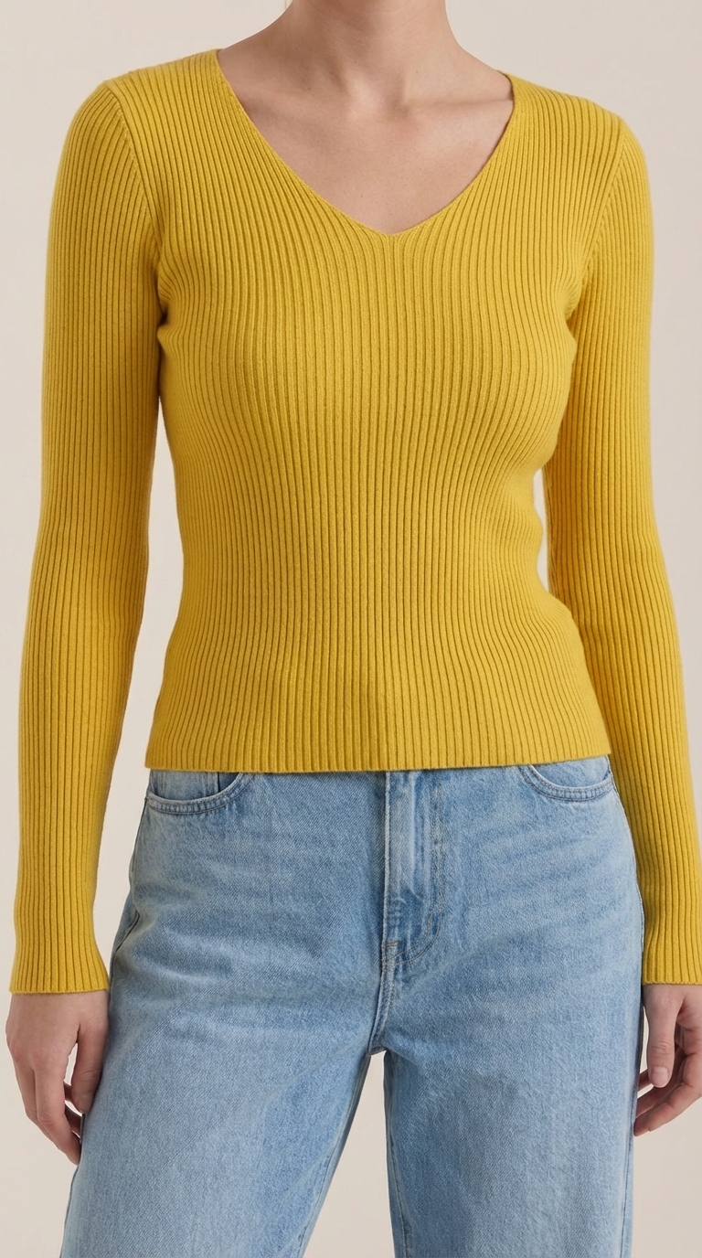 Pullover mit V-Ausschnitt und weicher Rippstruktur für Damen