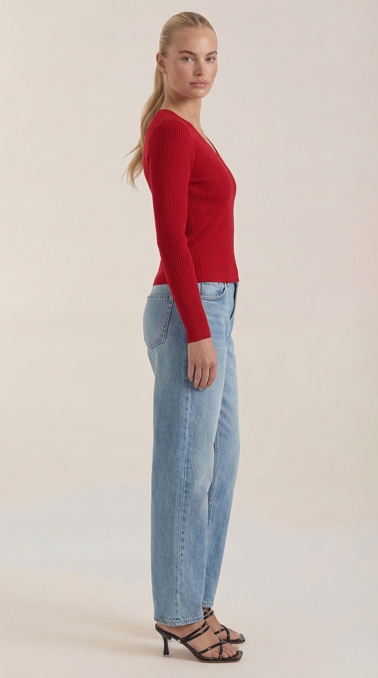 Pullover mit V-Ausschnitt und weicher Rippstruktur für Damen