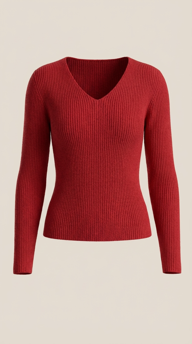 Pullover mit V-Ausschnitt und weicher Rippstruktur für Damen