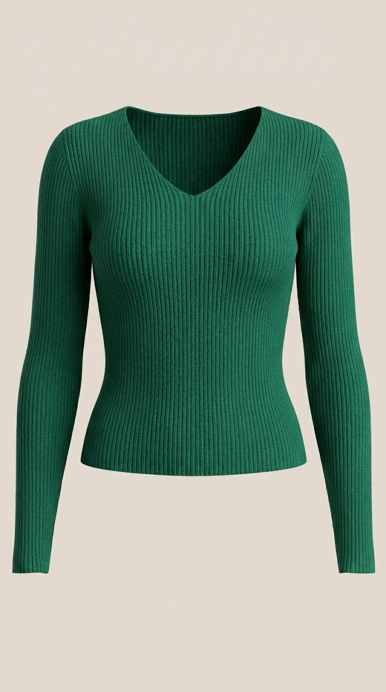 Pullover mit V-Ausschnitt und weicher Rippstruktur für Damen