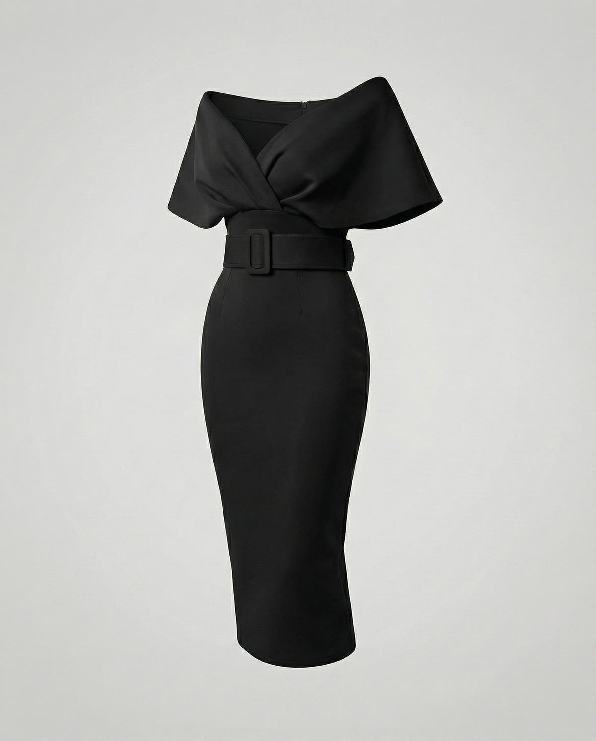 Midikleid Damen aus Stretch-Krepp, gefüttert und schulterfrei