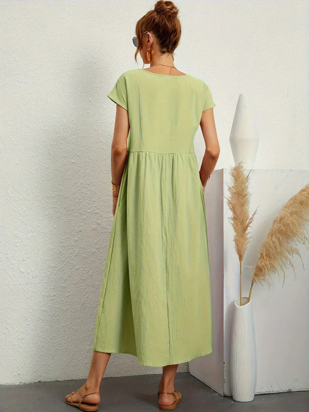 Midikleid Damen in A-Linie mit Empire-Taille und kurzen Ärmeln