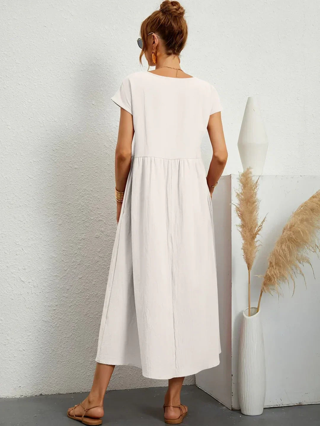 Midikleid Damen in A-Linie mit Empire-Taille und kurzen Ärmeln