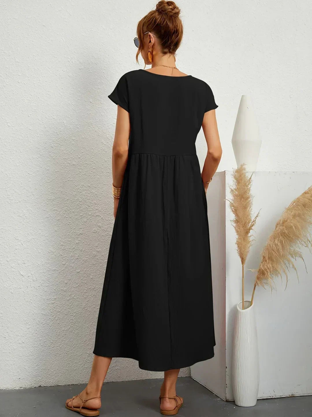 Midikleid Damen in A-Linie mit Empire-Taille und kurzen Ärmeln