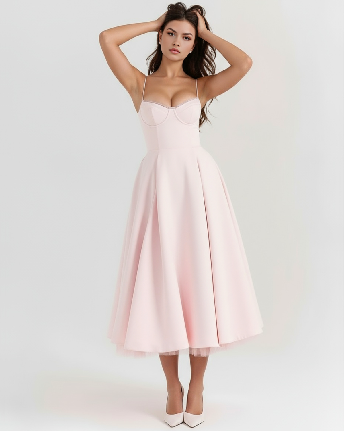 Midikleid Damen tailliert in A-Linie mit Herzausschnitt