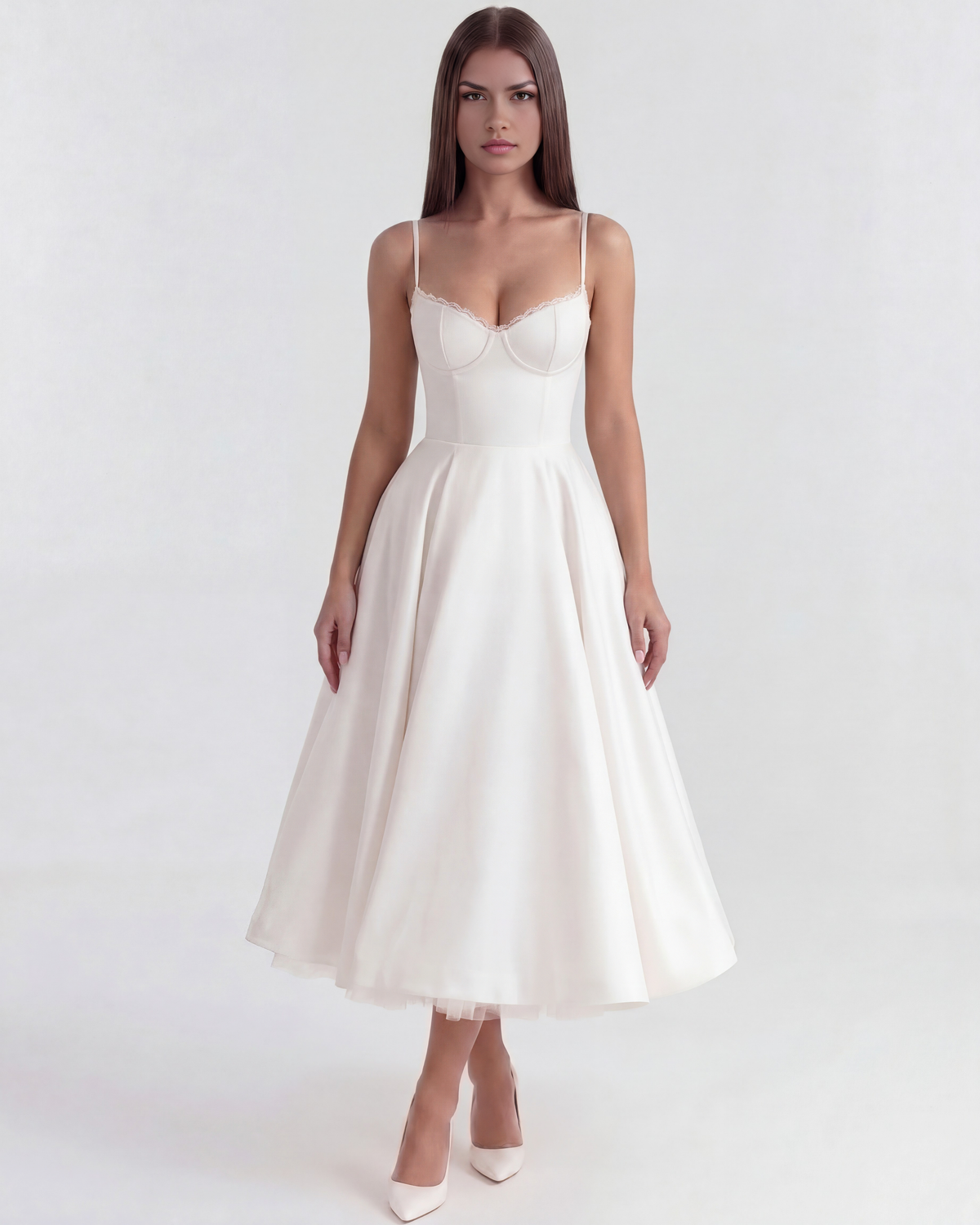 Midikleid Damen tailliert in A-Linie mit Herzausschnitt