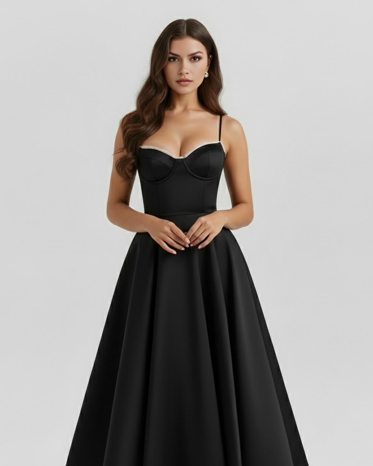 Midikleid Damen tailliert in A-Linie mit Herzausschnitt