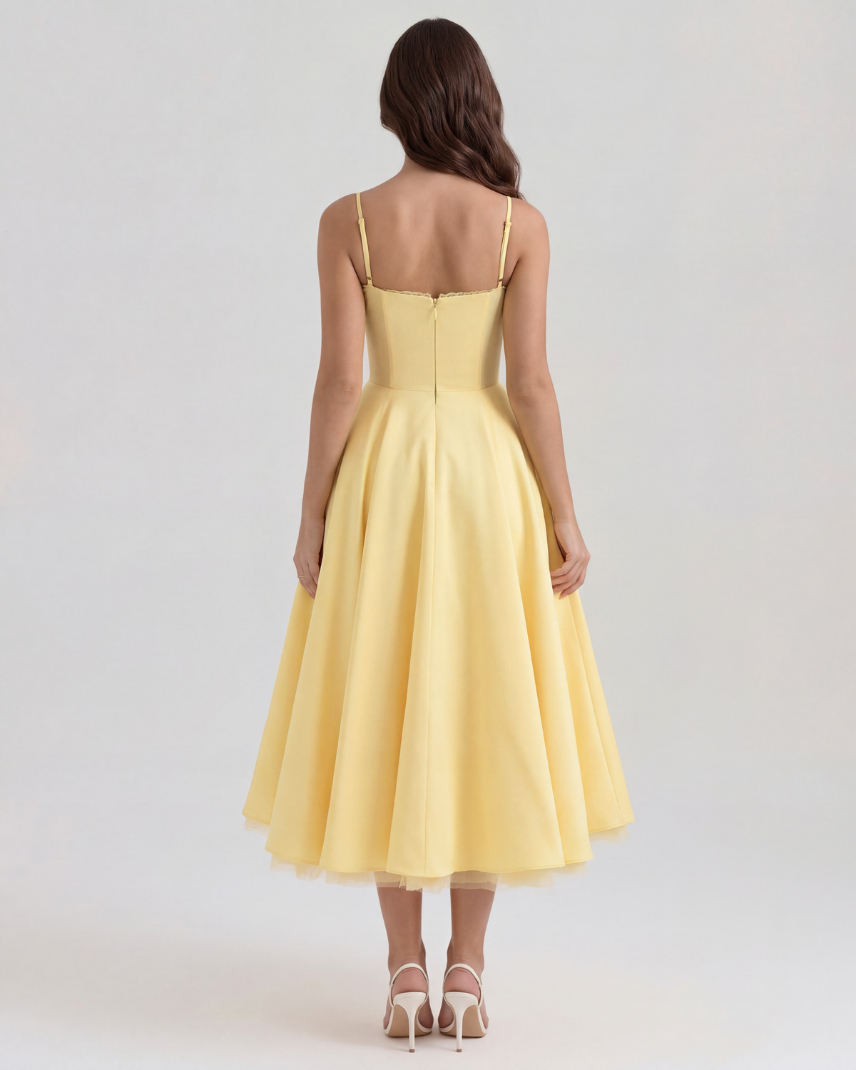 Midikleid Damen tailliert in A-Linie mit Herzausschnitt