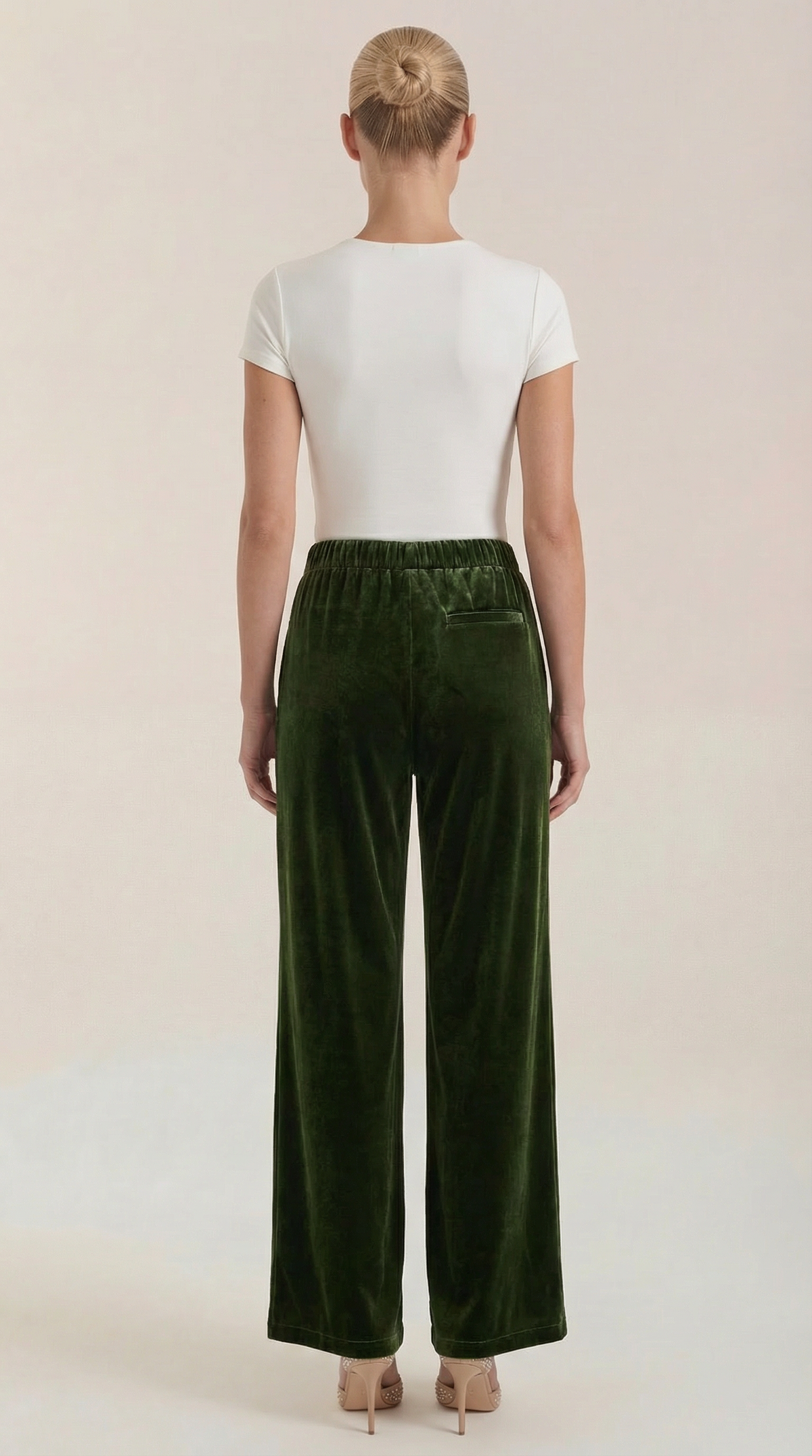 Stoffhose aus Samt mit hohem Bund und weitem Bein für Damen