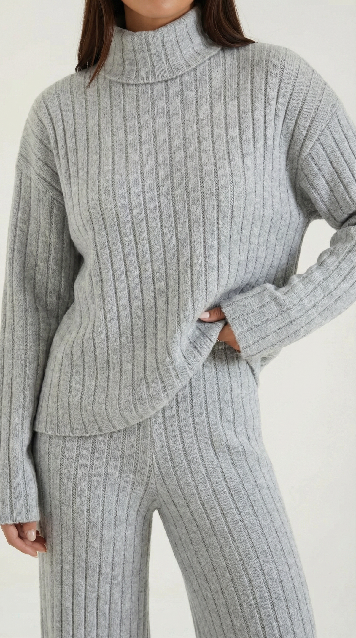 Zweiteiler mit Rippstrick-Top und gerader Hose für Damen