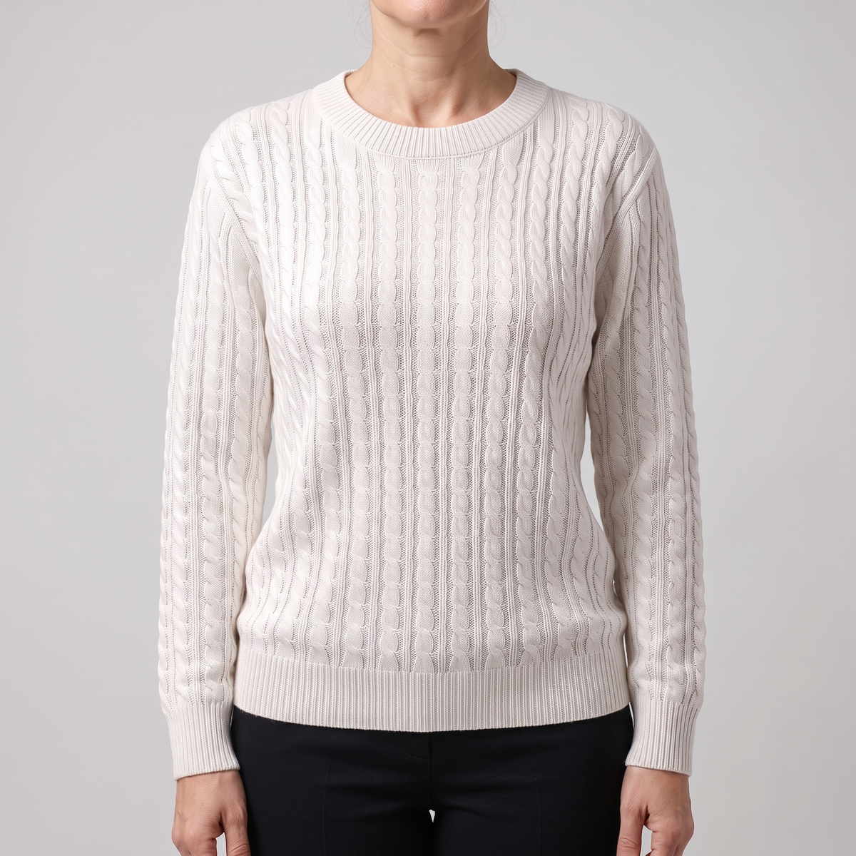 Norweger Pullover Damen aus Baumwolle, locker mit Zopfmuster
