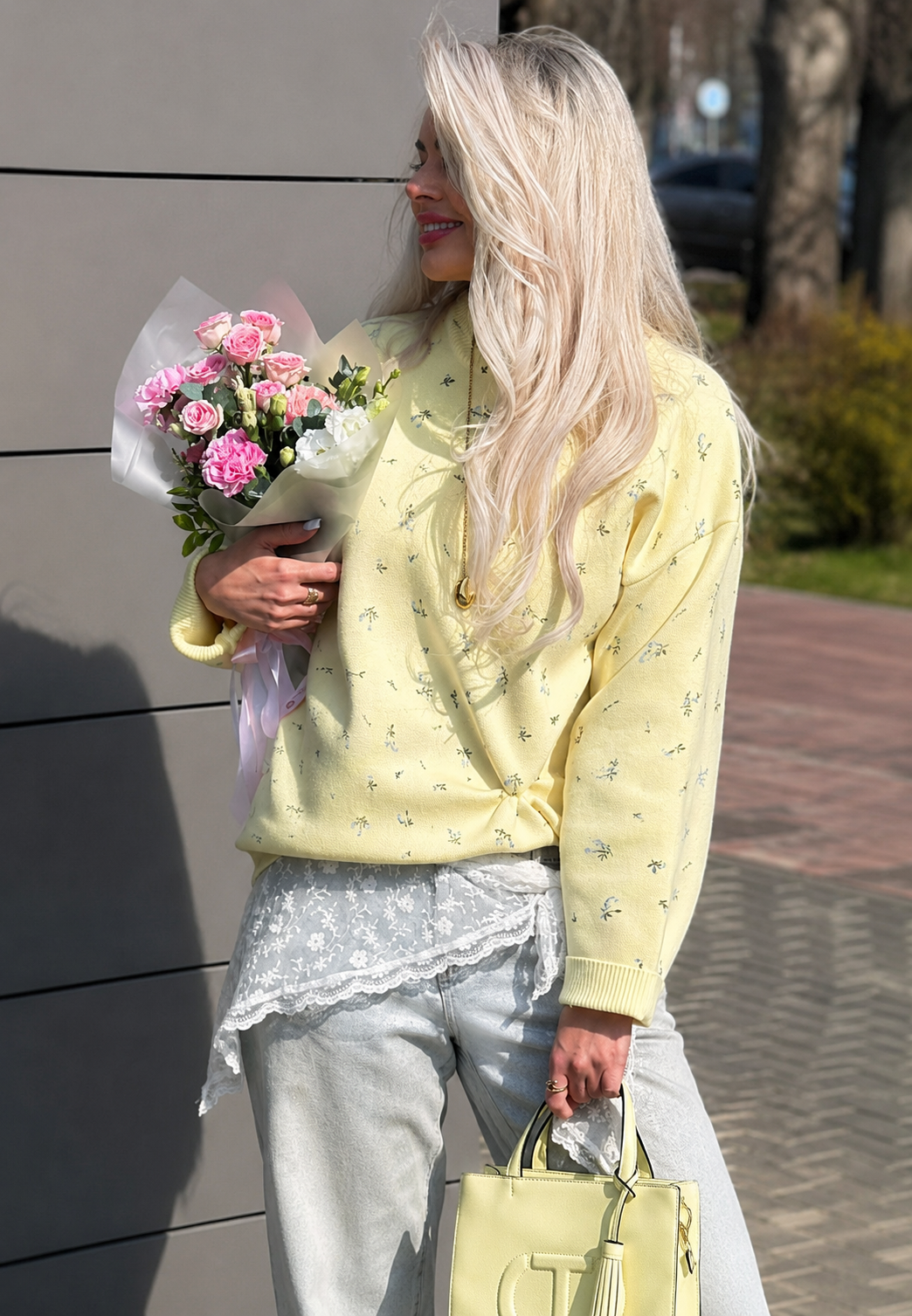 Norweger Pullover Damen aus Strick, Oversize mit Blumenmuster