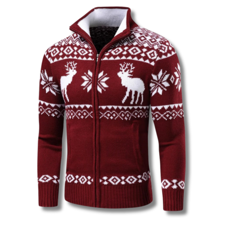Norweger Pullover Herren in Jacquard mit Reissverschluss und Stehkragen