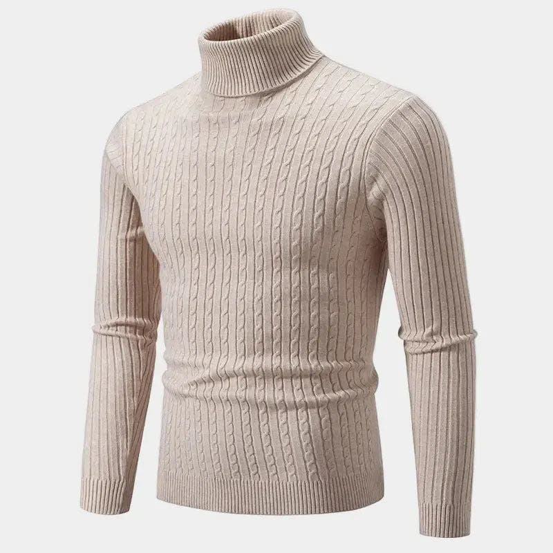 Norweger Pullover Herren mit Zopfmuster, Rollkragen und Langarm