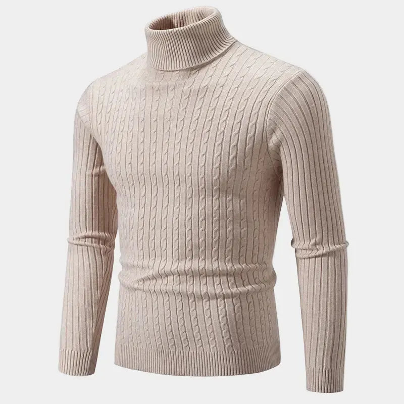 Norweger Pullover Herren mit Zopfmuster, Rollkragen und Langarm