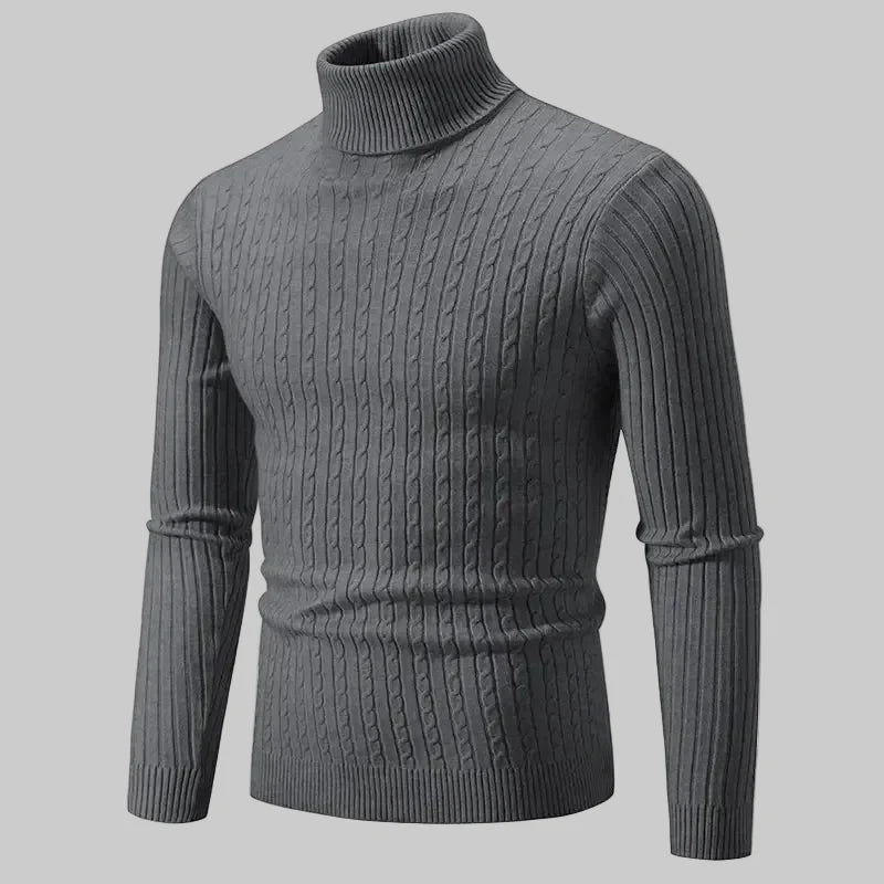 Norweger Pullover Herren mit Zopfmuster, Rollkragen und Langarm