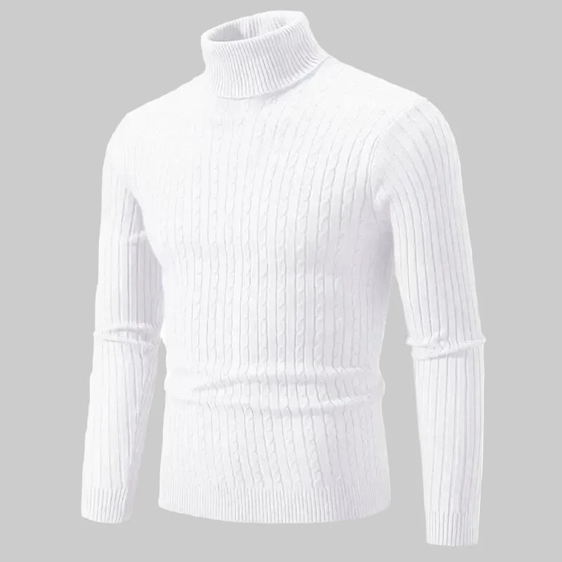 Norweger Pullover Herren mit Zopfmuster, Rollkragen und Langarm