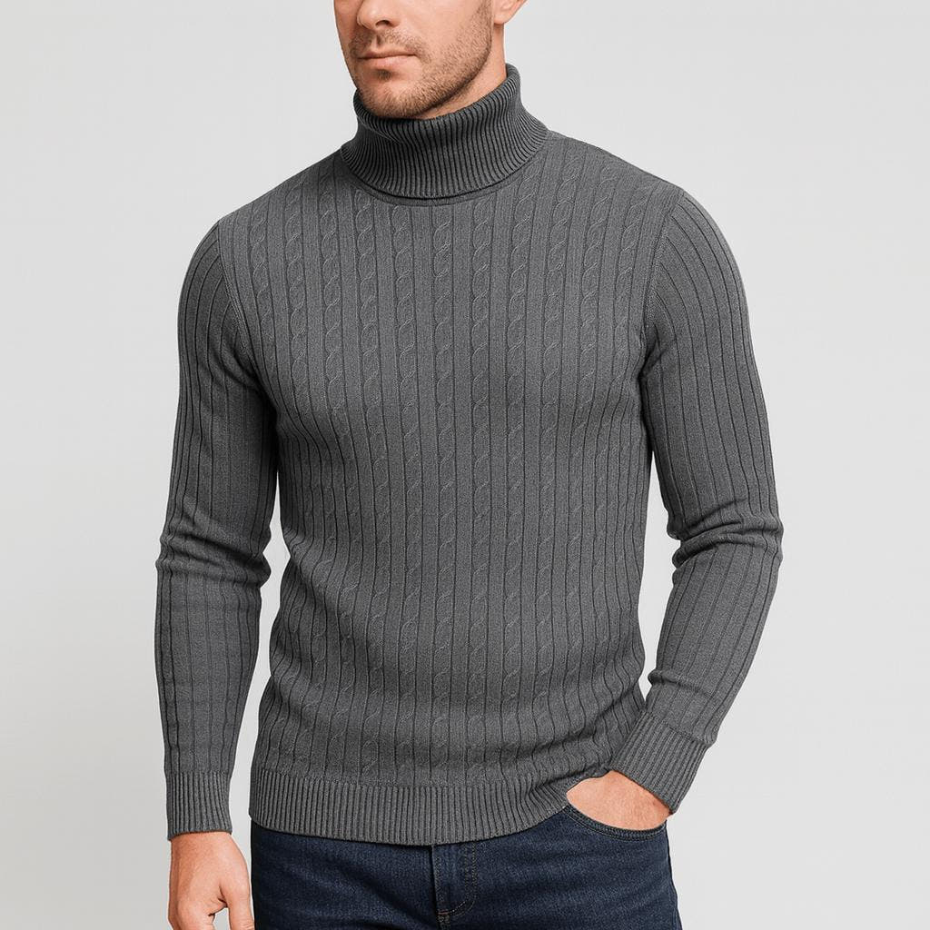 Norweger Pullover Herren mit Zopfmuster, Rollkragen und Langarm
