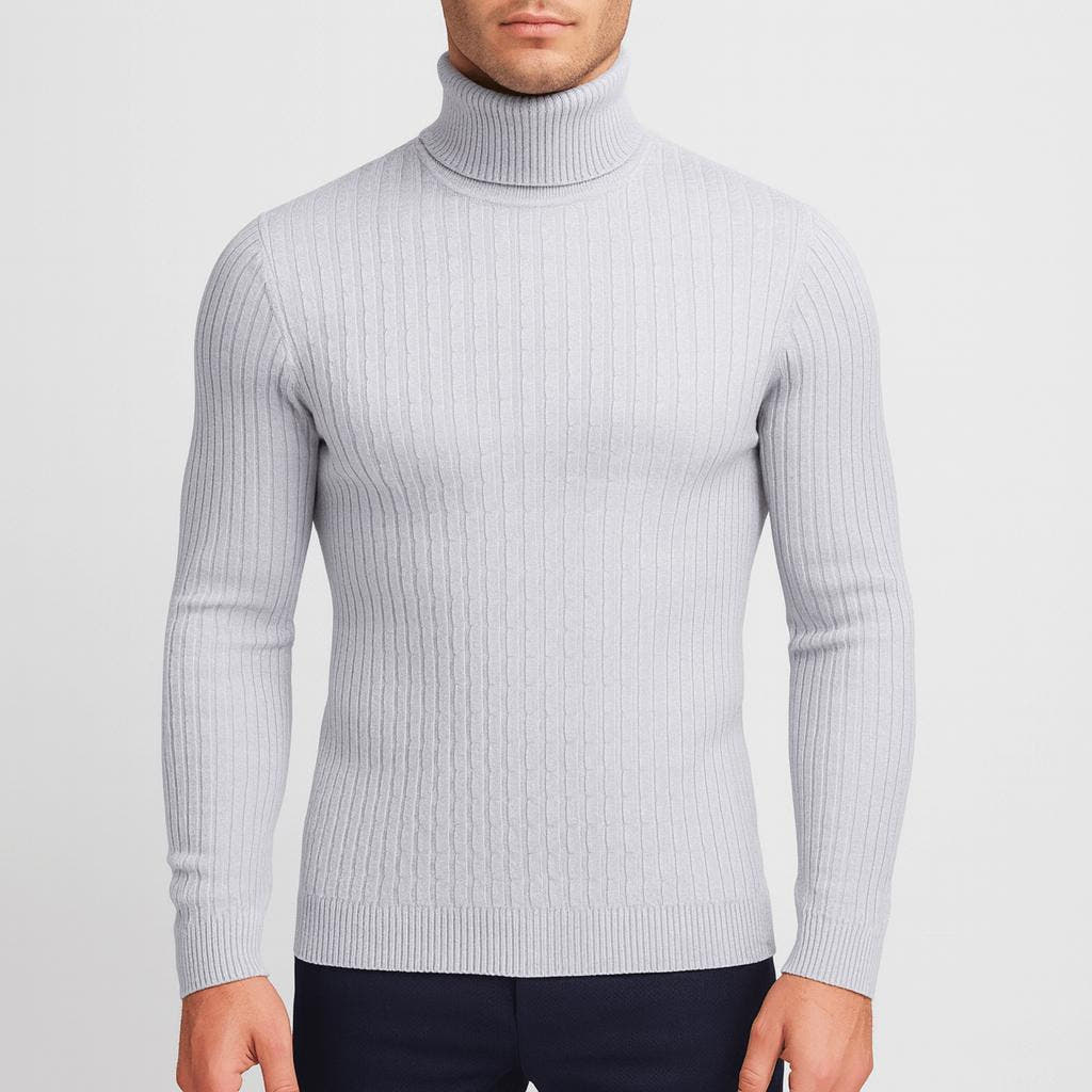 Norweger Pullover Herren mit Zopfmuster, Rollkragen und Langarm