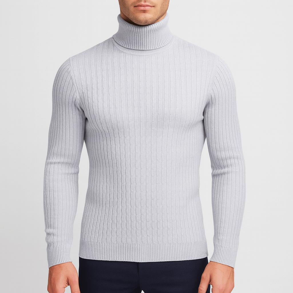 Norweger Pullover Herren mit Zopfmuster, Rollkragen und Langarm