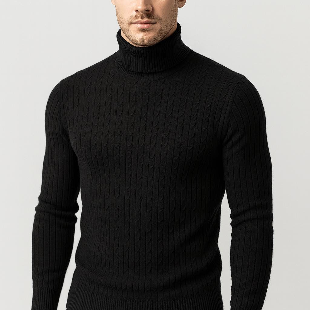 Norweger Pullover Herren mit Zopfmuster, Rollkragen und Langarm