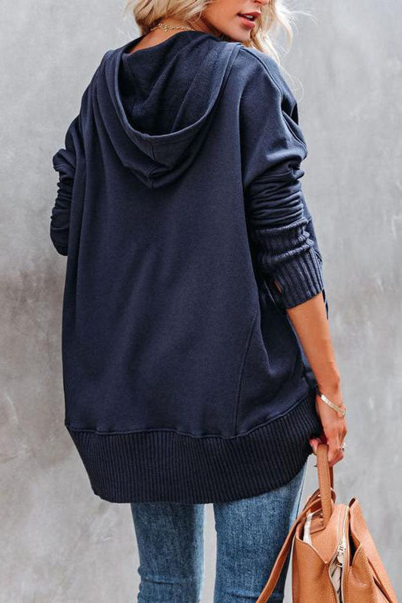 Hoodie mit Druckknopfleiste und gerippten Ärmeln
