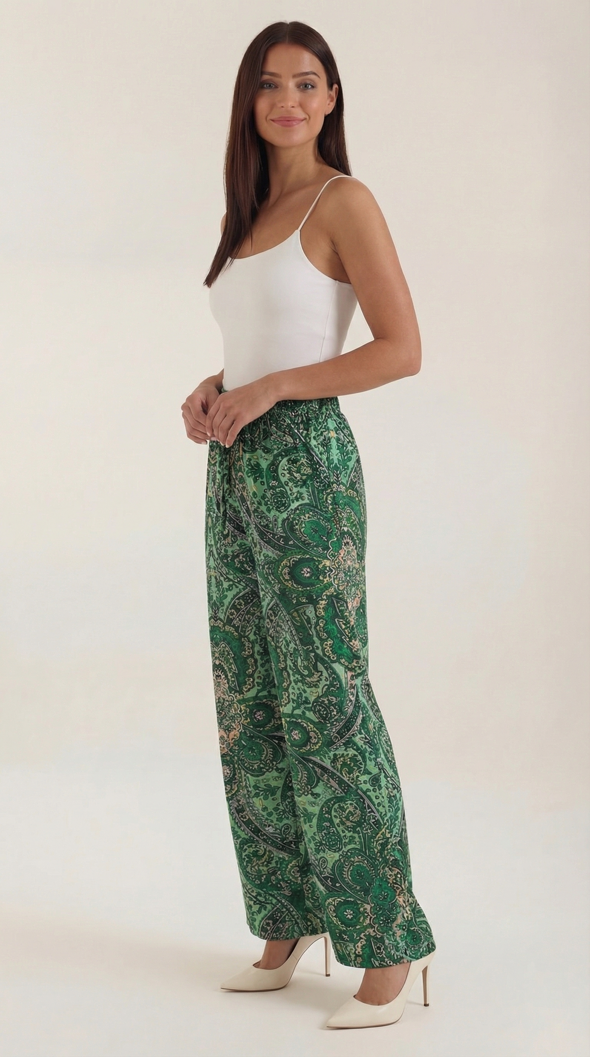 Weite Hose mit Paisleymuster und Gummibund für Damen