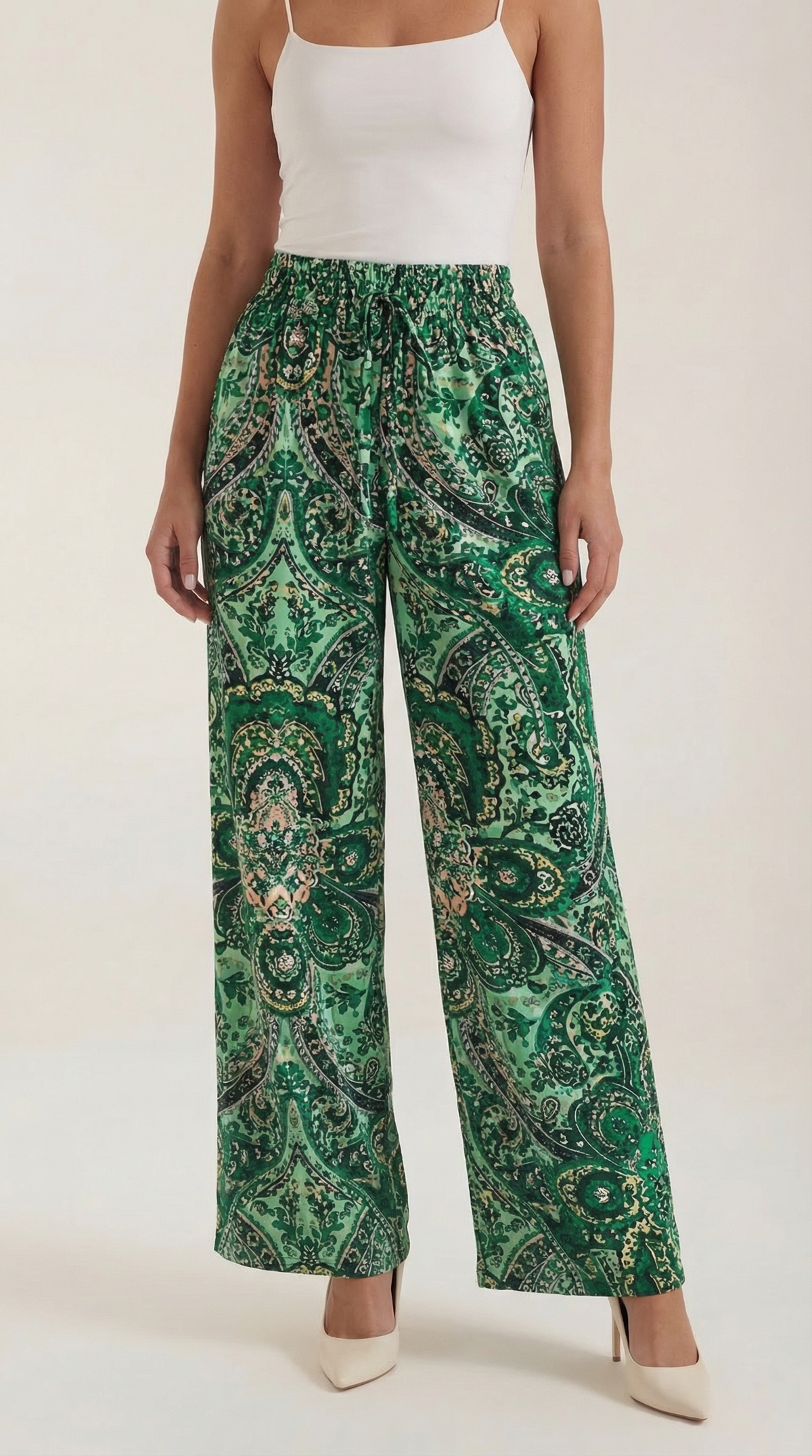 Weite Hose mit Paisleymuster und Gummibund für Damen