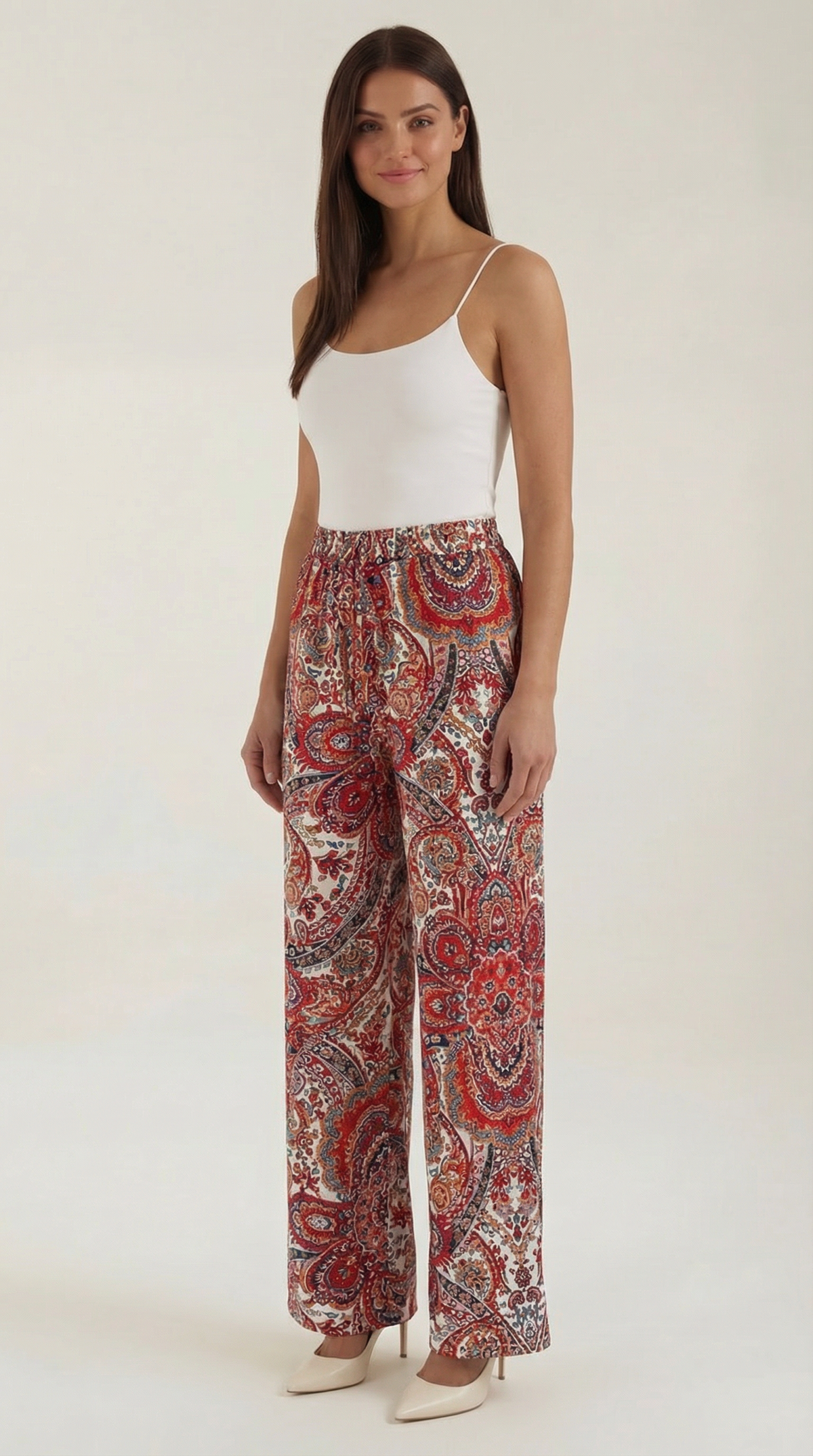 Weite Hose mit Paisleymuster und Gummibund für Damen