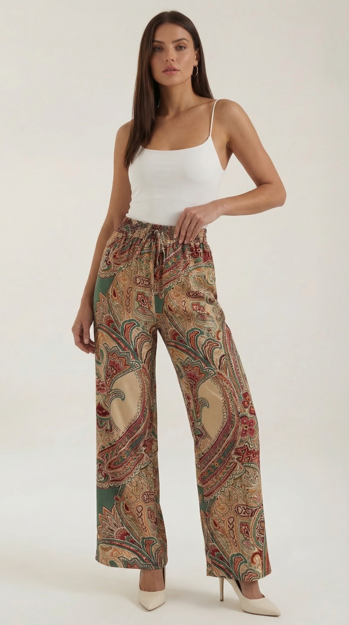 Weite Hose mit Paisleymuster und Gummibund für Damen