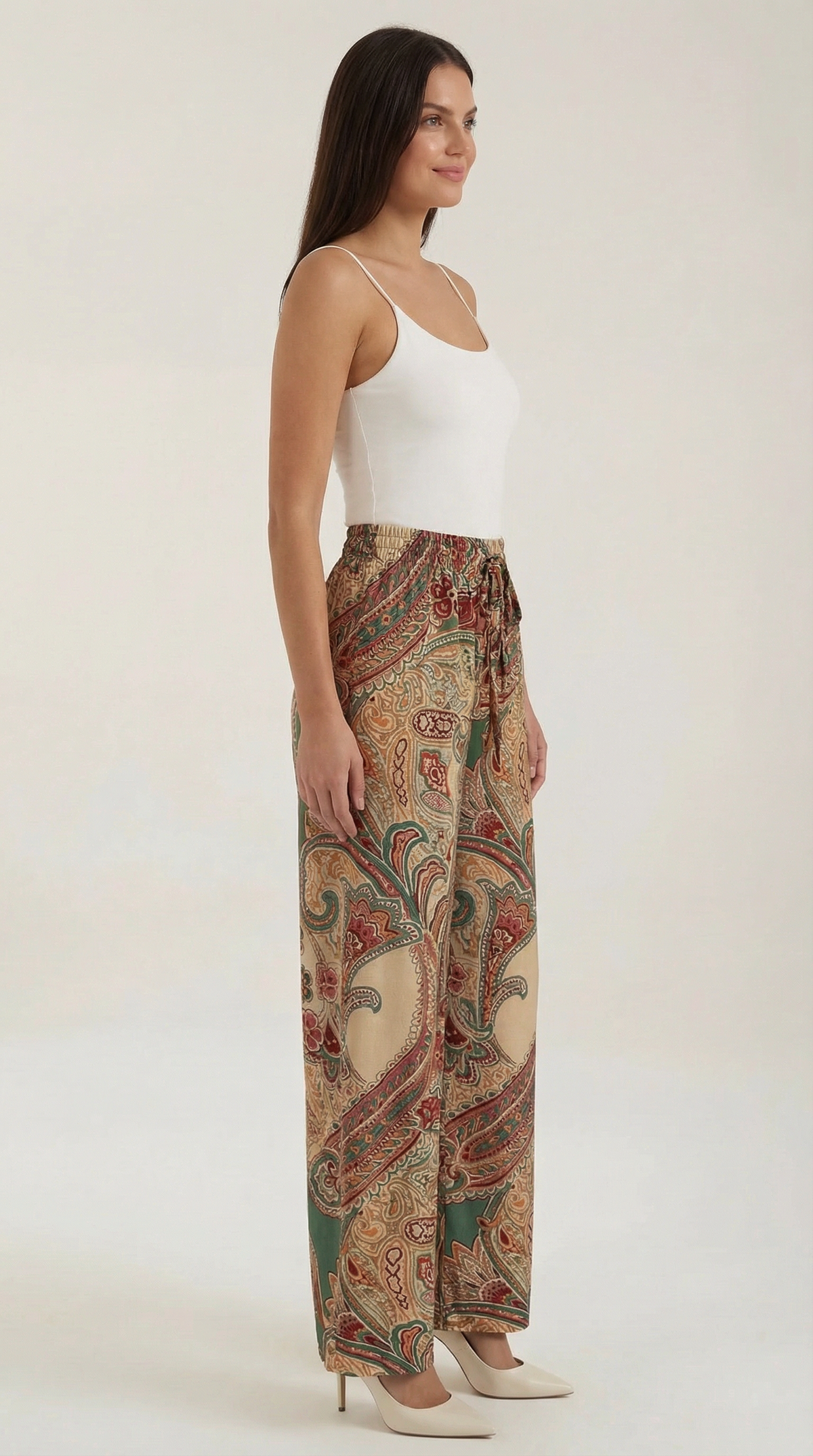 Weite Hose mit Paisleymuster und Gummibund für Damen