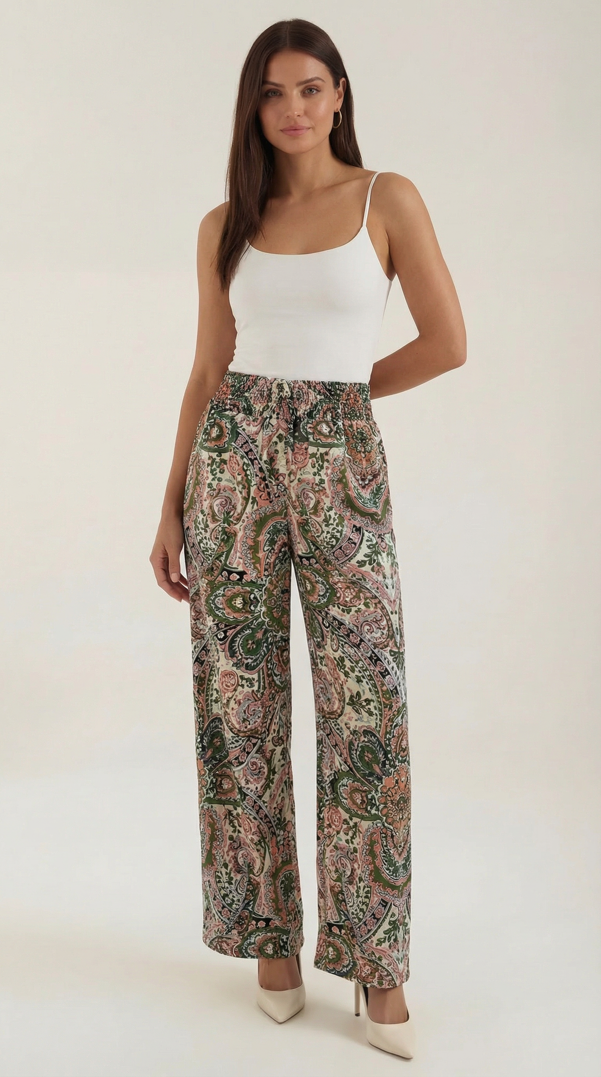 Weite Hose mit Paisleymuster und Gummibund für Damen